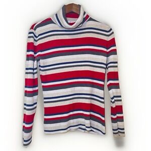 Liz Claiborne Women's Sz Medium Striped Ribbed Turtleneck Sweater Fitted Stretch